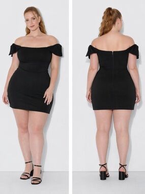 Wild Fable Women’s Off-Shoulder Black Bodycon Mini Dress Bow Sleeves Size XXL